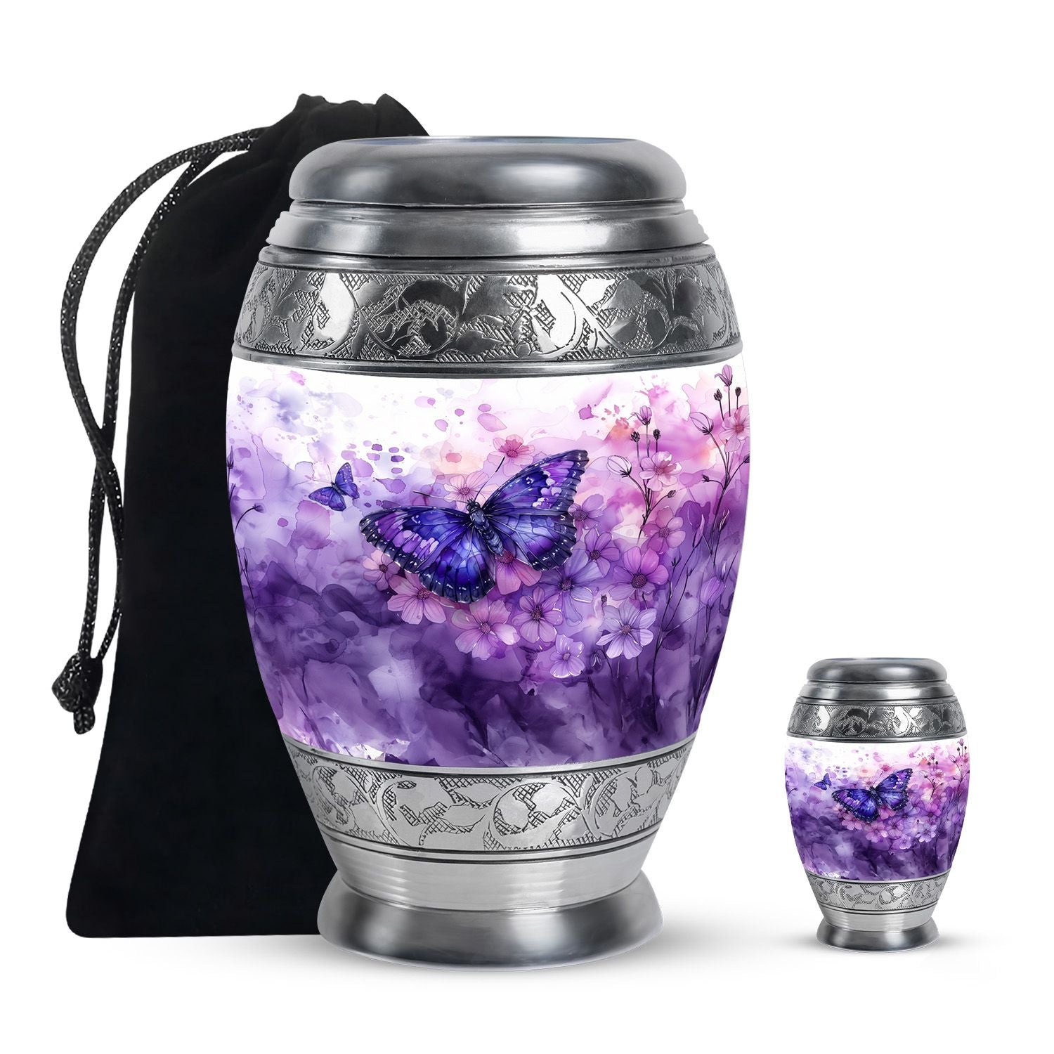 Butterfly Theme Large Urn With 1 Keepsake Urn