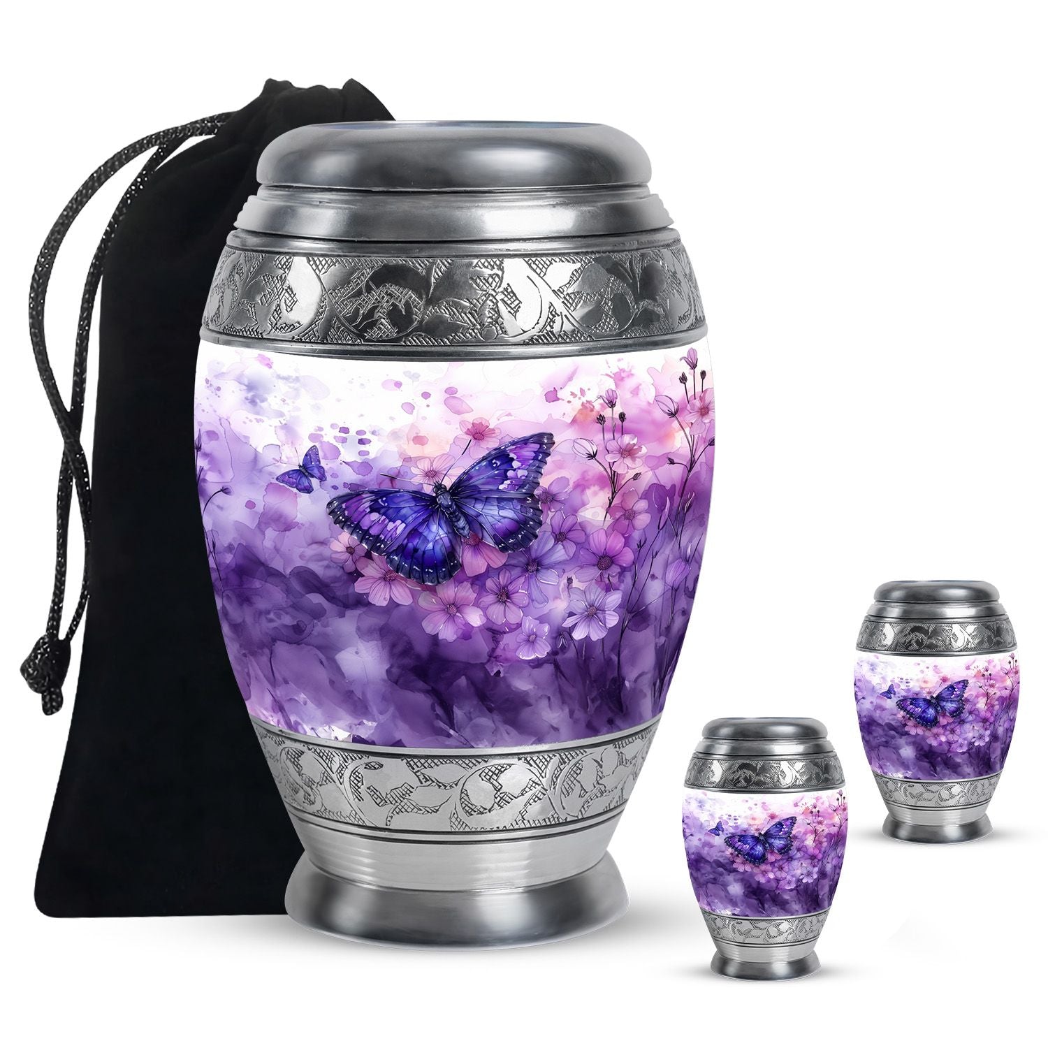 Butterfly Theme Large Urn With 2 Keepsake Urn