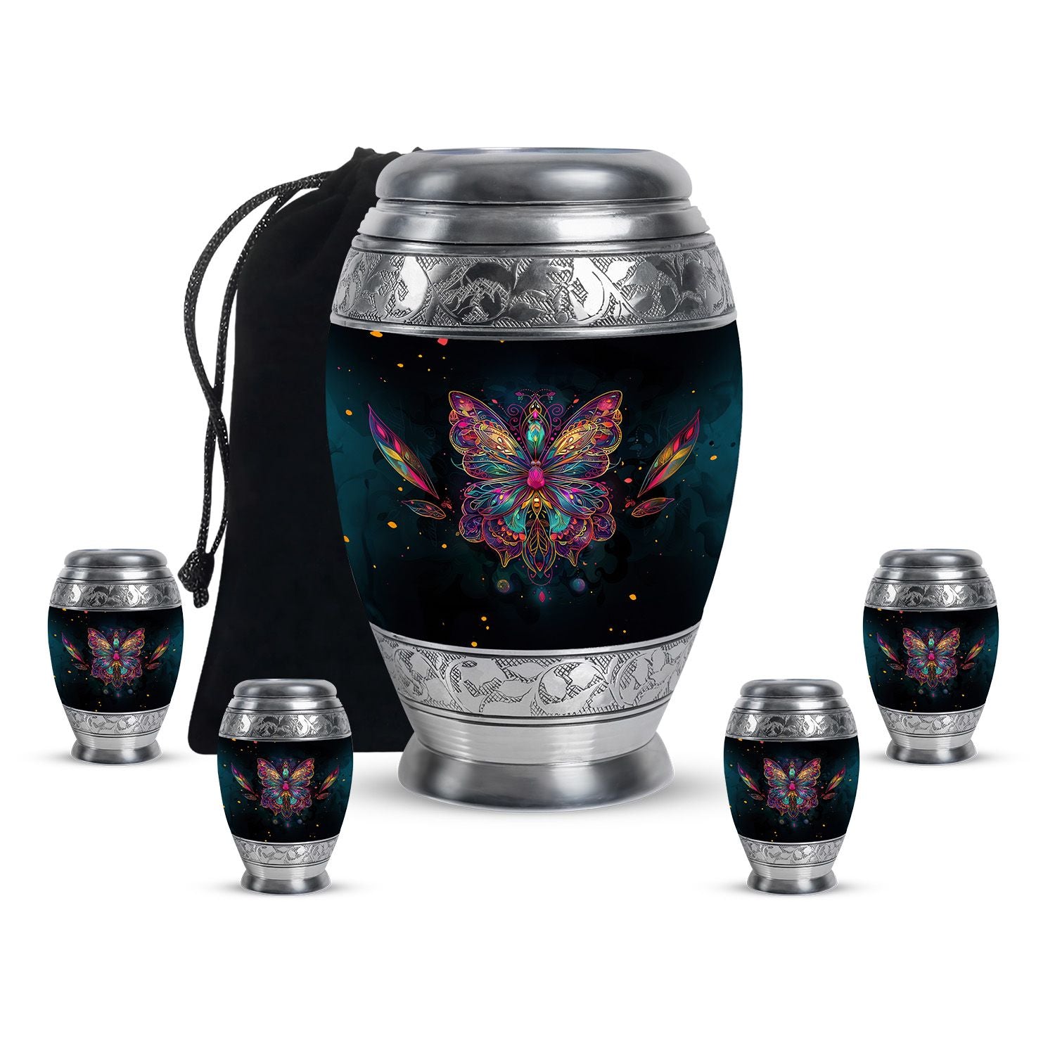 Butterfly Theme Large Urn With 4 Keepsake Urn