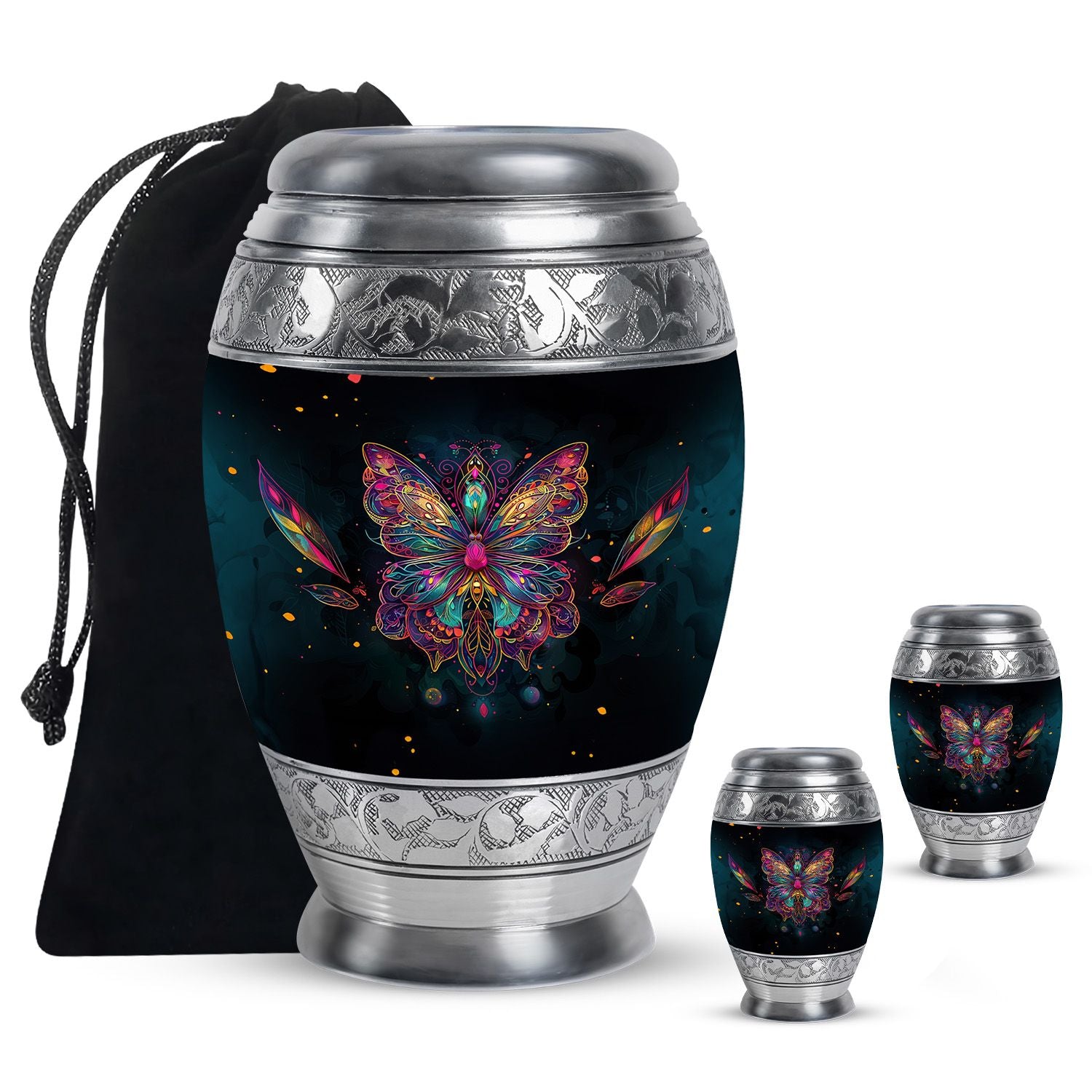 Butterfly Theme Large Urn With 2 Keepsake Urn