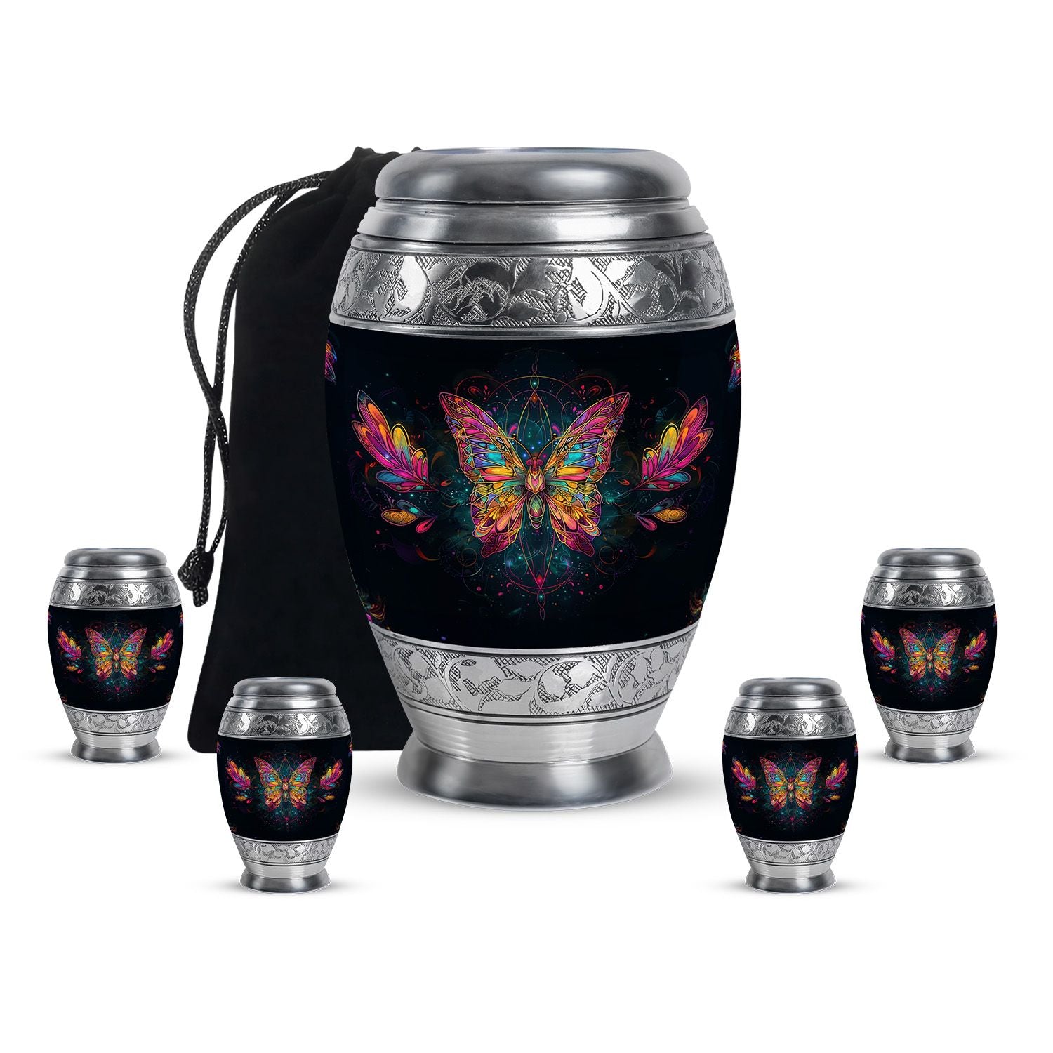 Butterfly Theme Large Urn With 4 Keepsake Urn