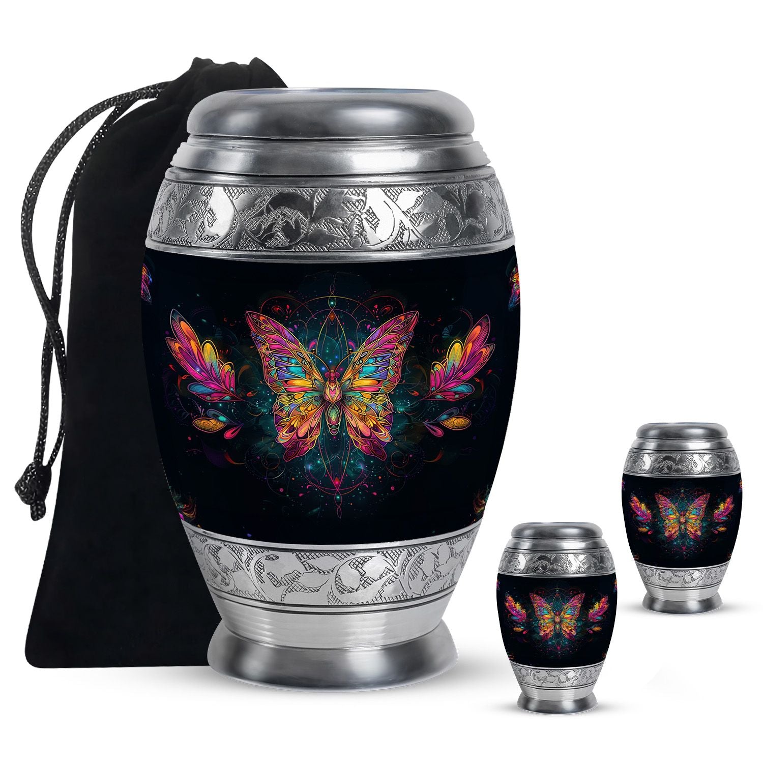 Butterfly Theme Large Urn With 2 Keepsake Urn