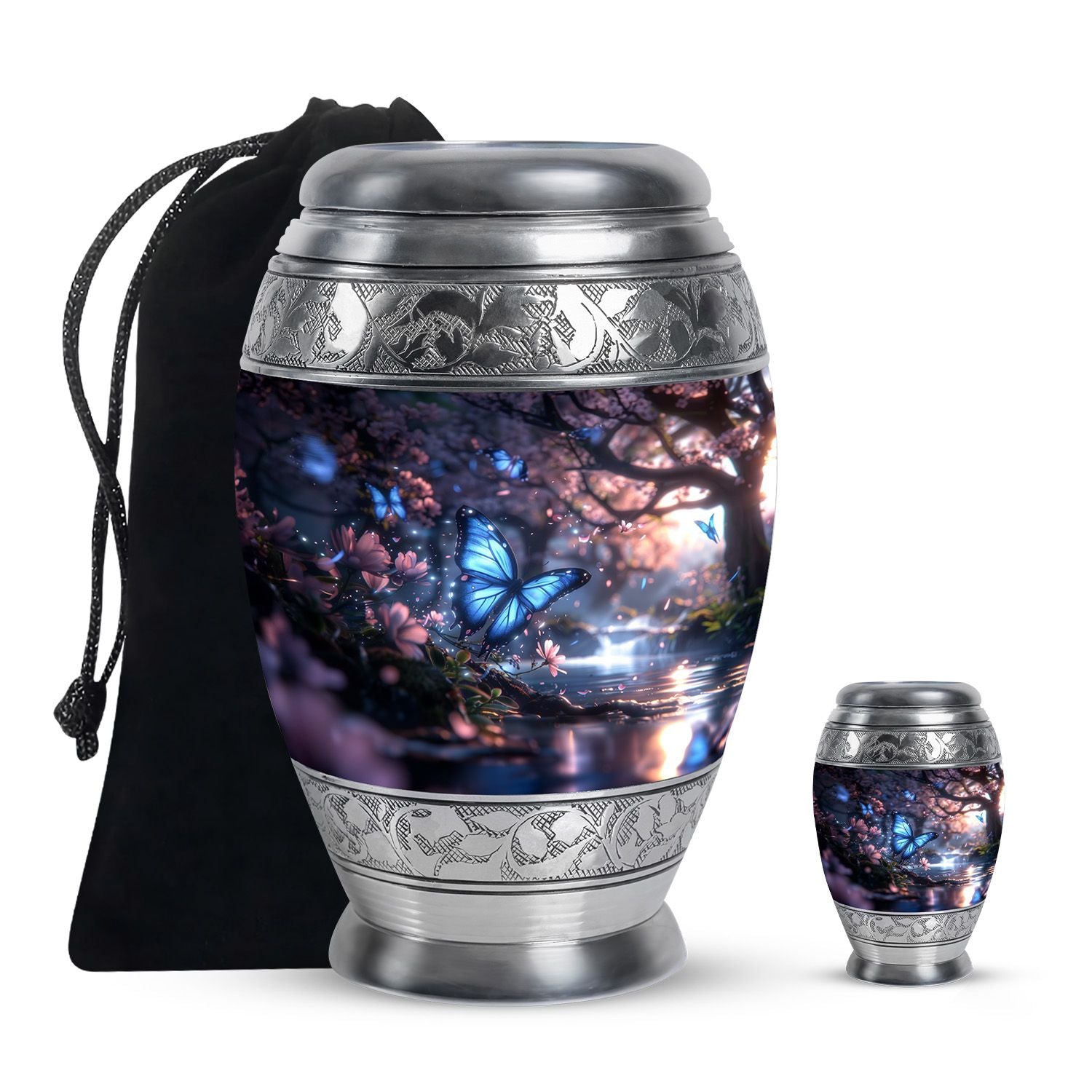 Butterfly Theme Large Urn With 1 Keepsake Urn