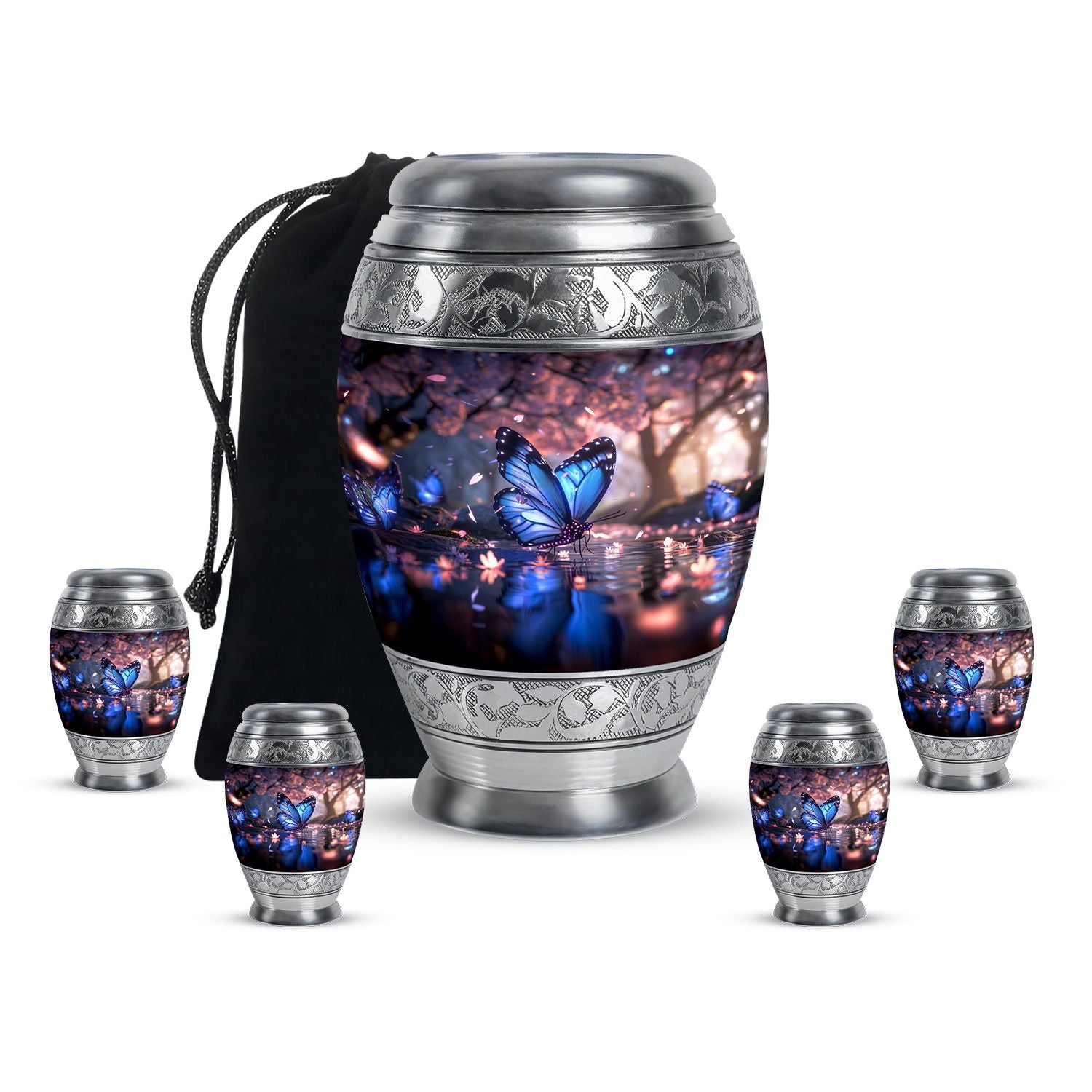 Butterfly Theme Large Urn With 4 Keepsake Urn
