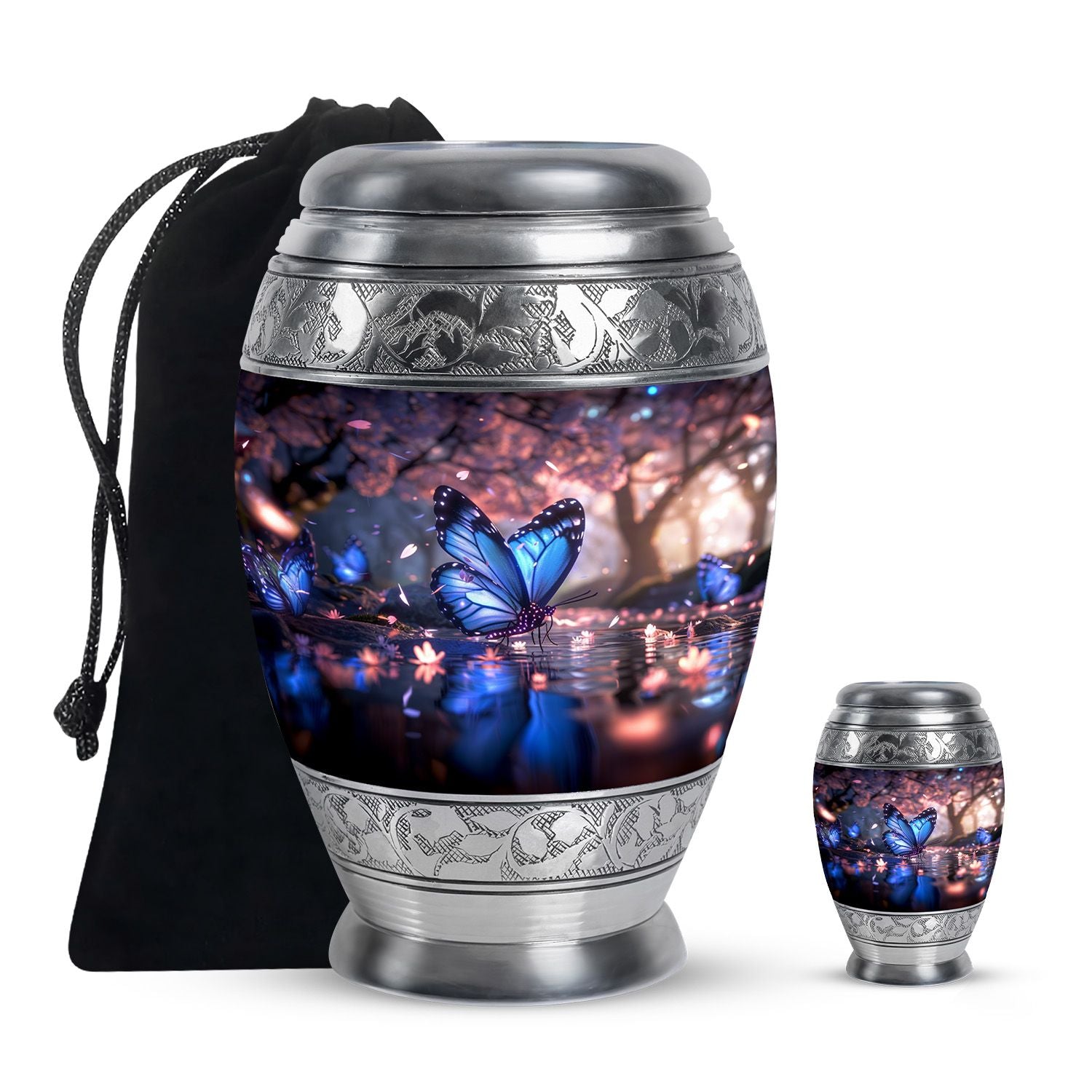 Butterfly Theme Large Urn With 1 Keepsake Urn