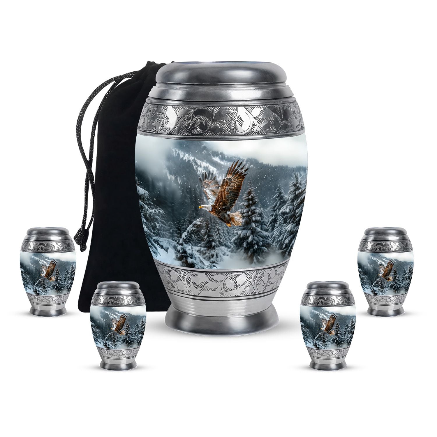 Eagle Theme Large Urn With 4 Keepsake Urn