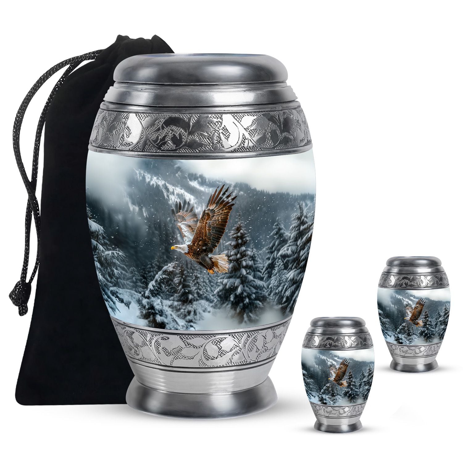 Eagle Theme Large Urn With 2 Keepsake Urn
