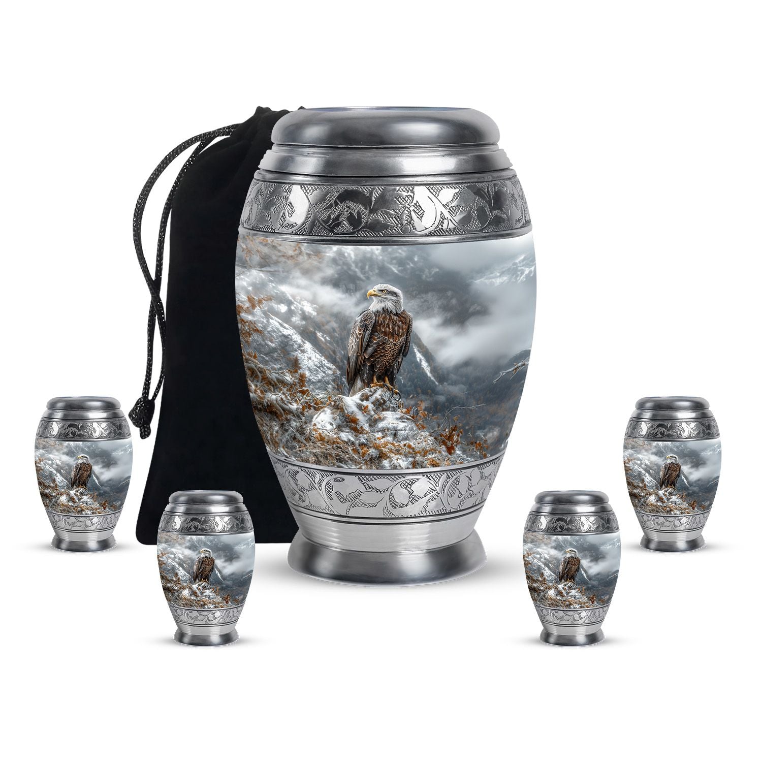 Eagle Theme Large Urn With 4 Keepsake Urn