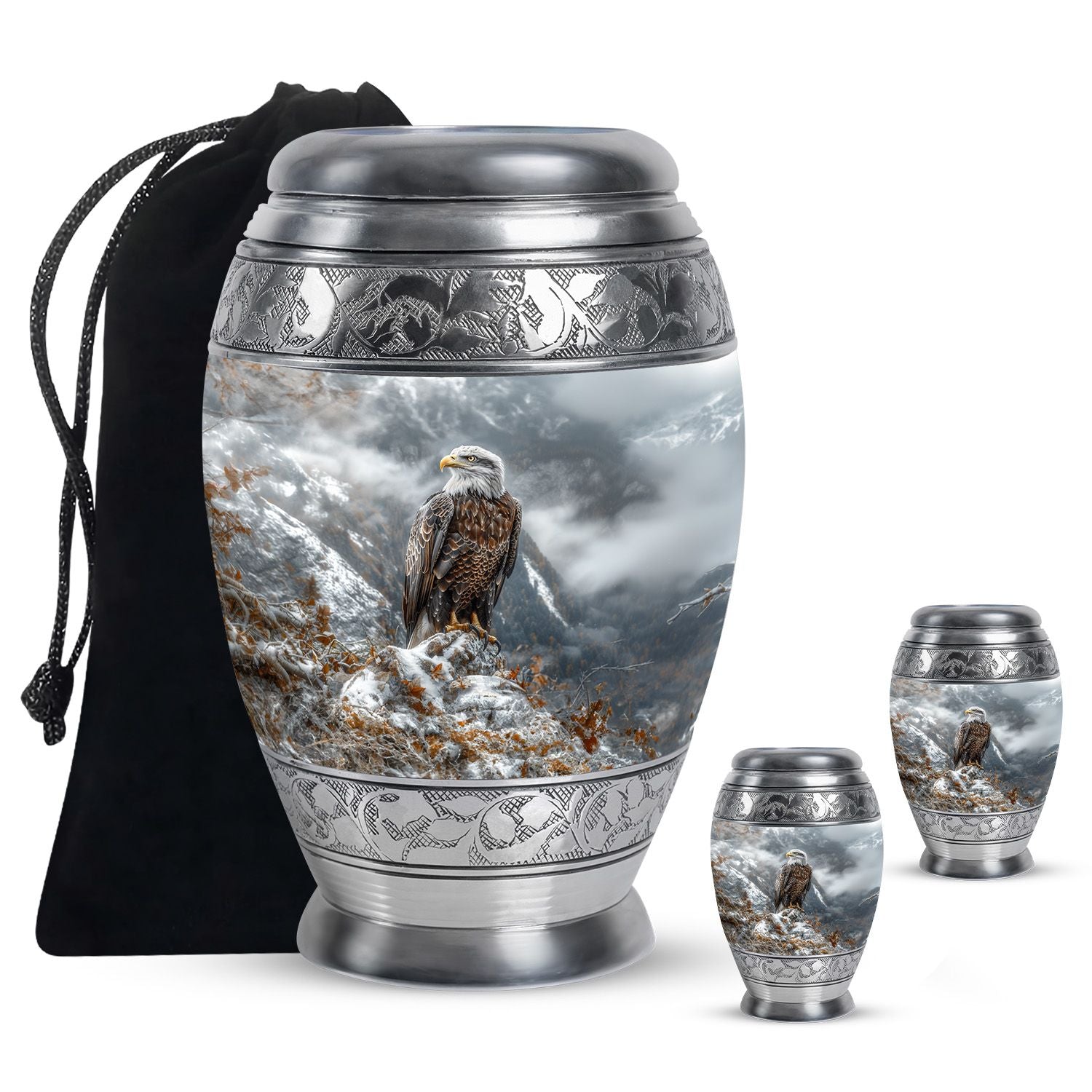 Eagle Theme Large Urn With 2 Keepsake Urn