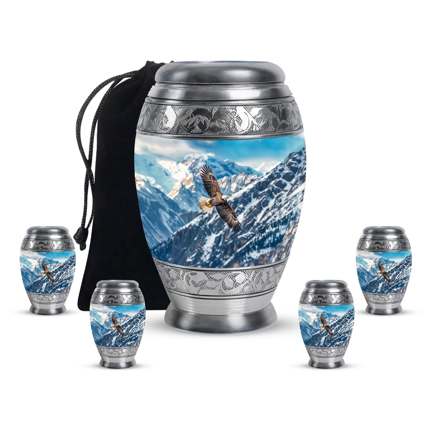 Eagle Theme Large Urn With 4 Keepsake Urn