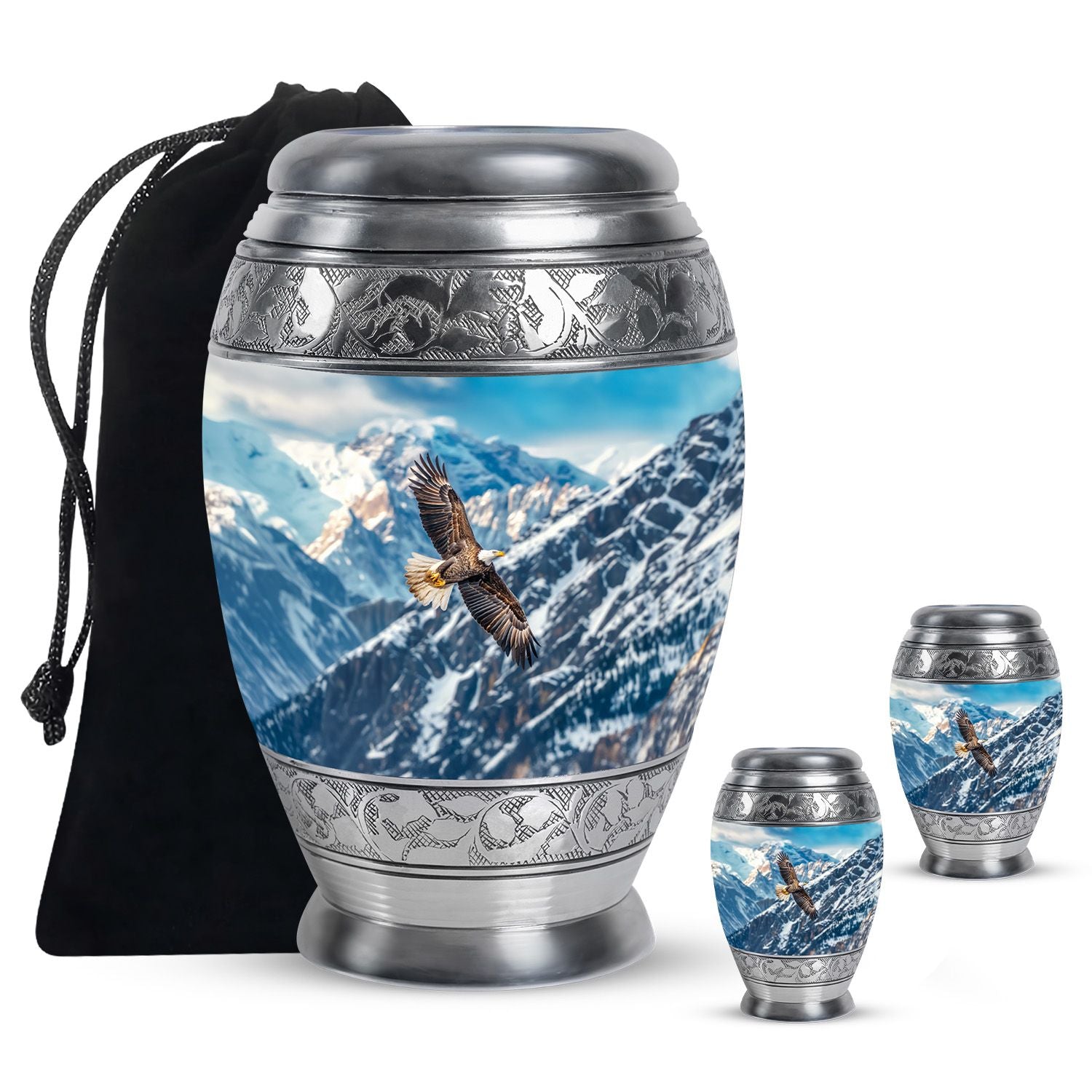 Eagle Theme Large Urn With 2 Keepsake Urn