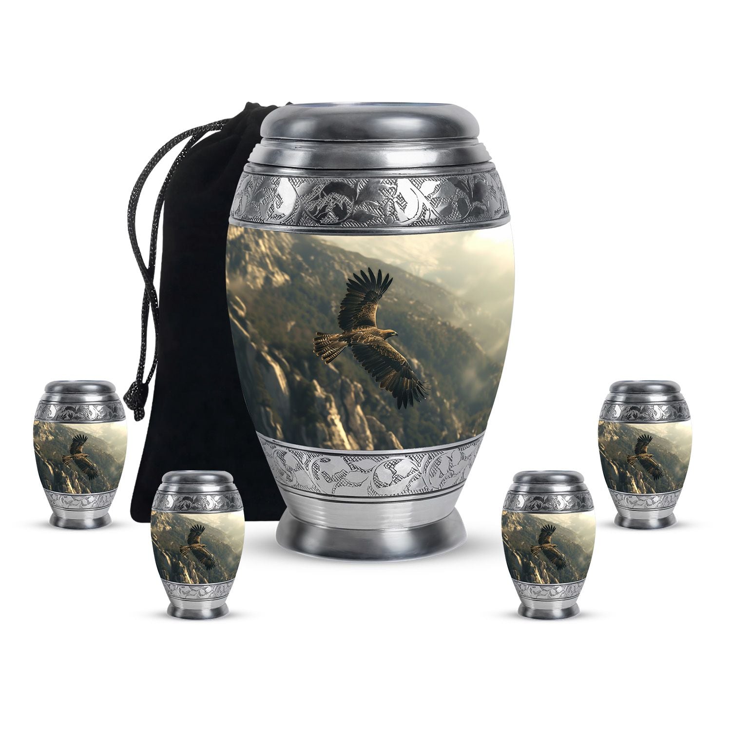 Eagle Theme Large Urn With 4 Keepsake Urn