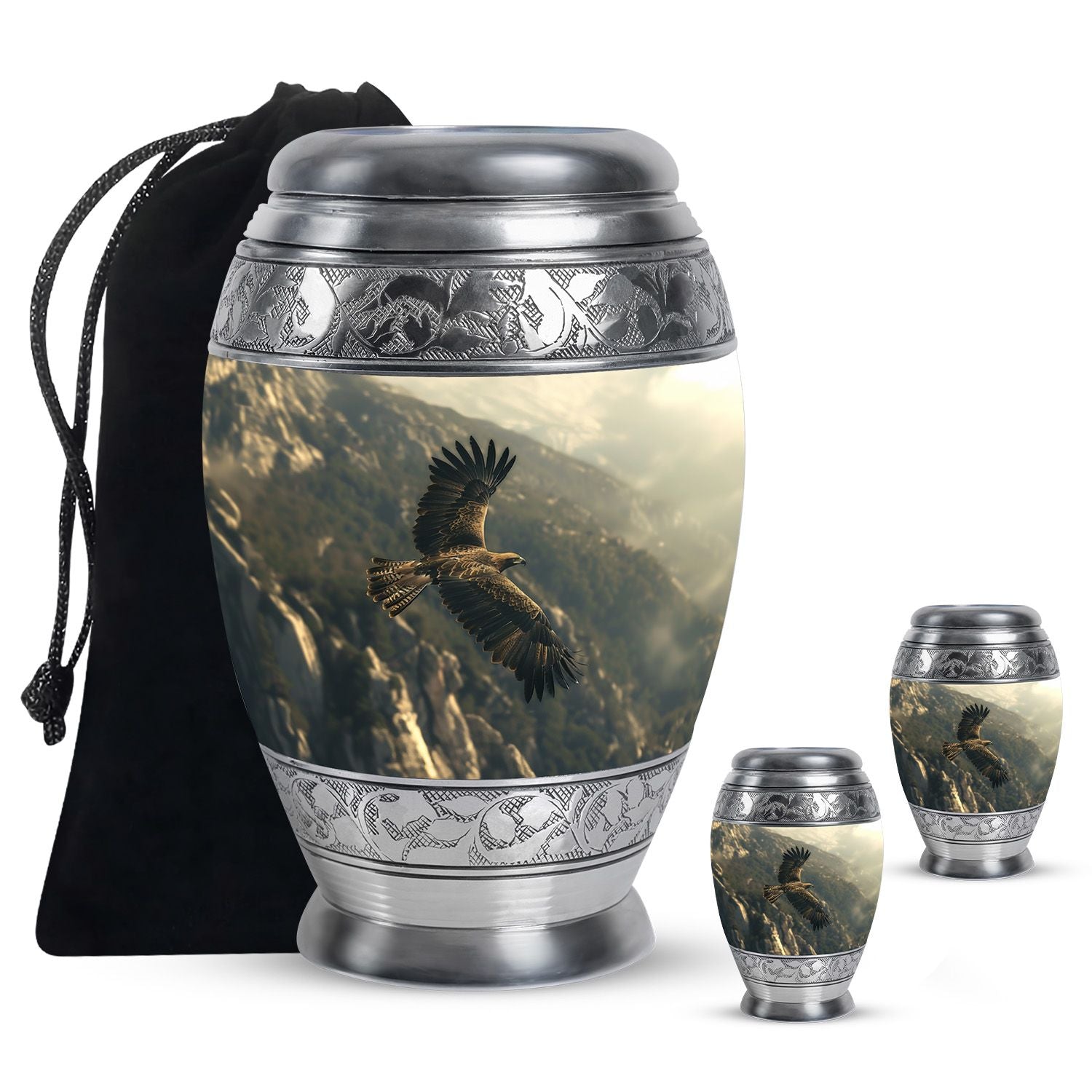 Eagle Theme Large Urn With 2 Keepsake Urn