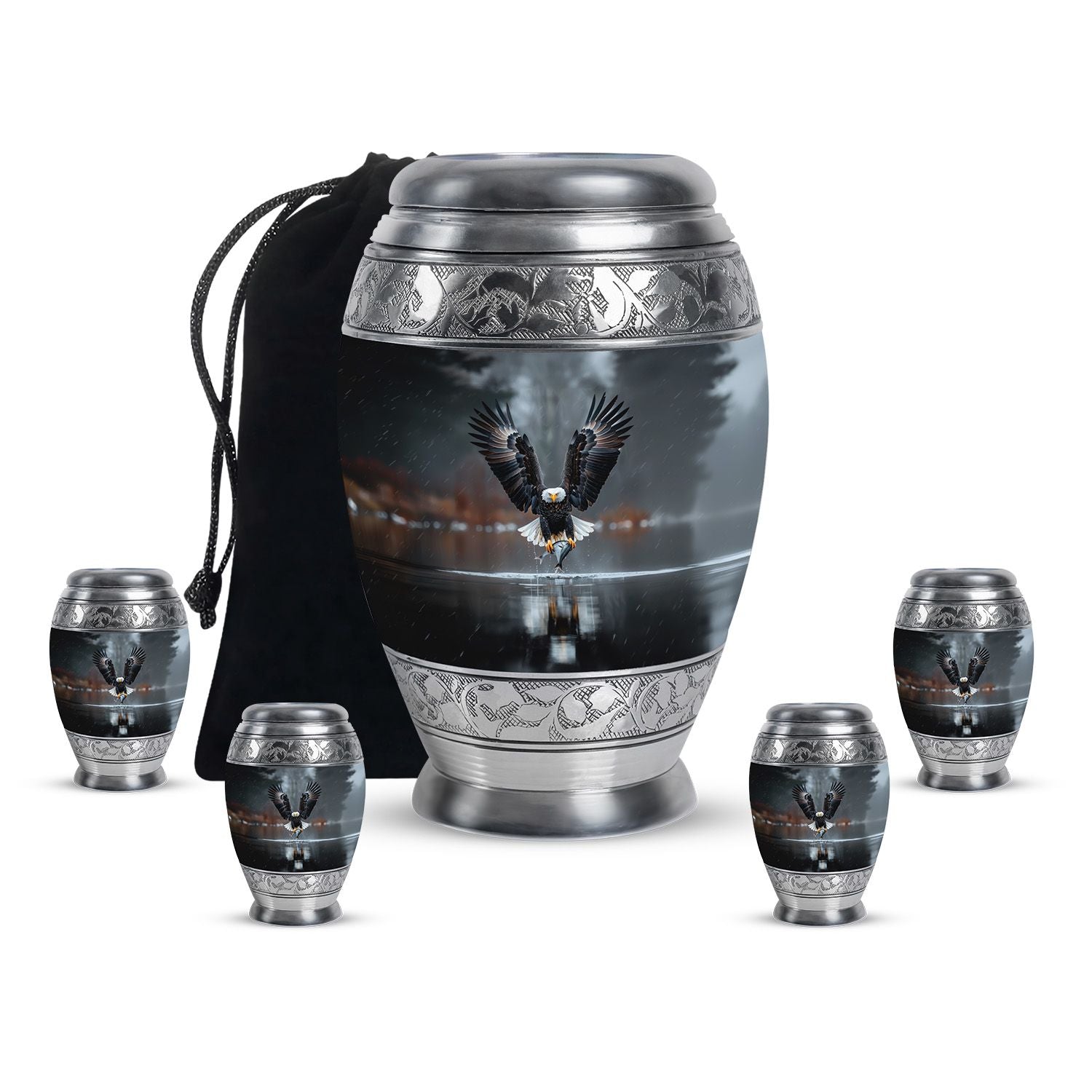 Eagle Theme Large Urn With 4 Keepsake Urn