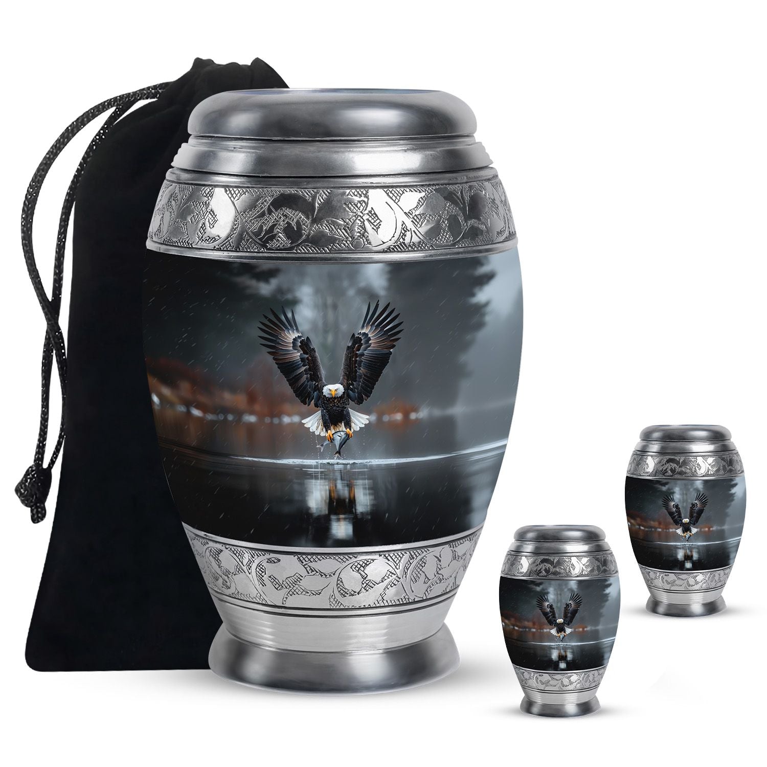 Eagle Theme Large Urn With 2 Keepsake Urn