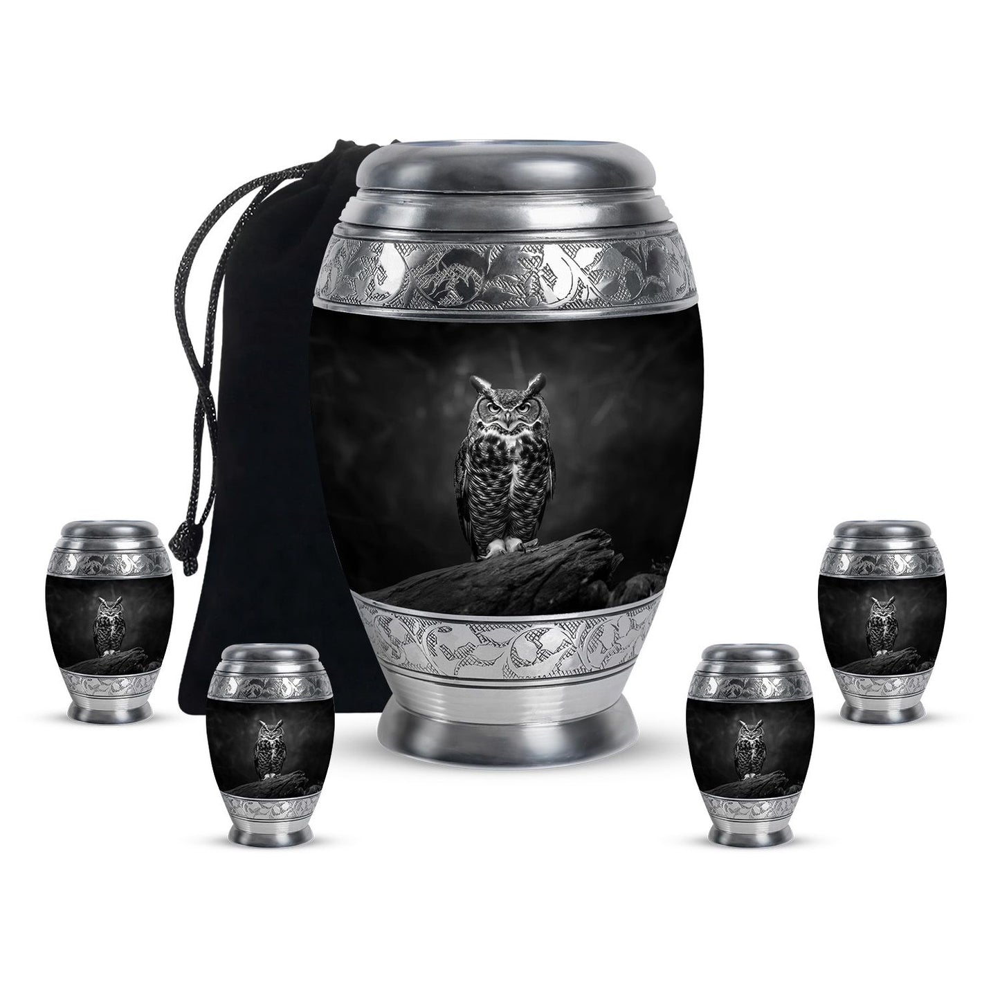 Owl Theme Large Urn With 4 Keepsake Urn