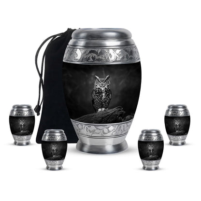 Owl Theme Large Urn With 4 Keepsake Urn