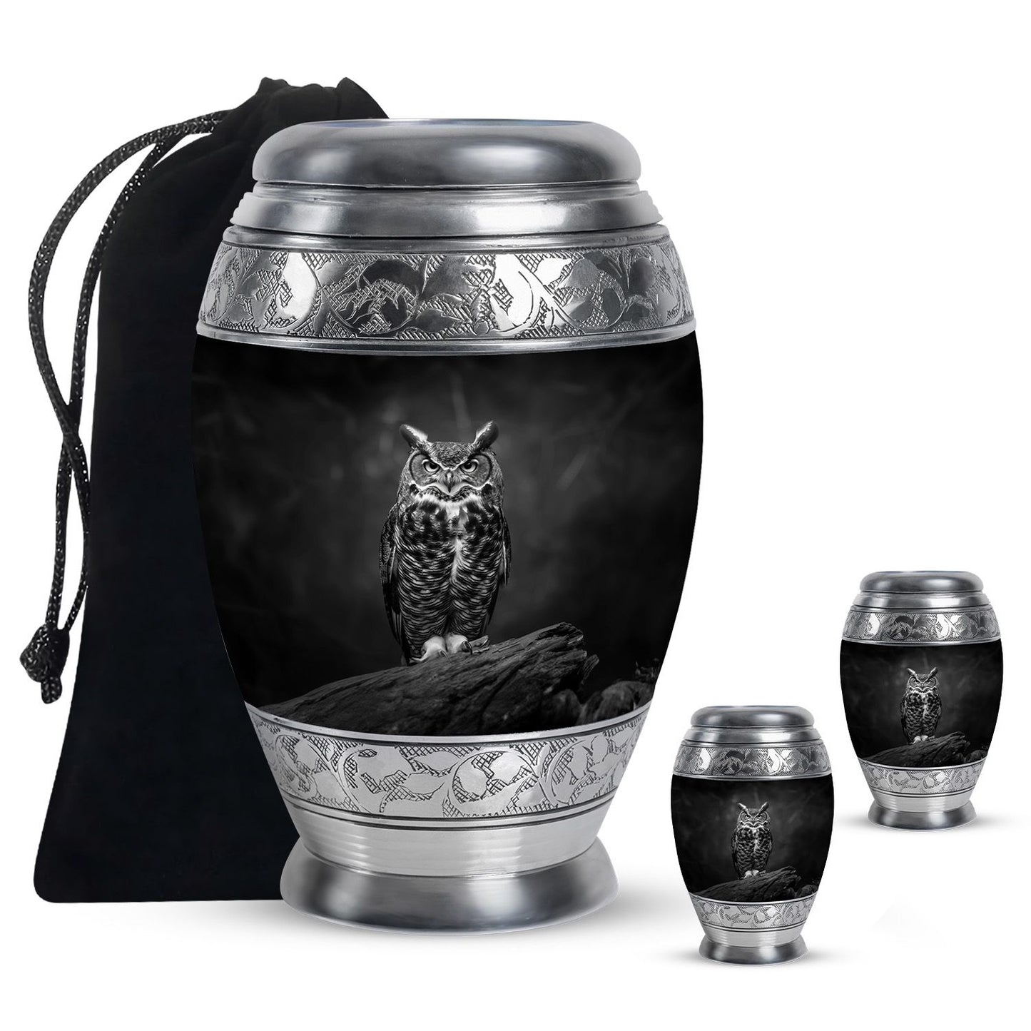 Owl Theme Large Urn With 2 Keepsake Urn