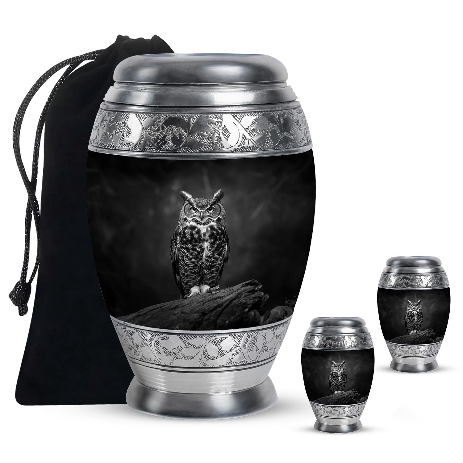Owl Theme Large Urn With 2 Keepsake Urn