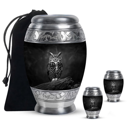 Owl Theme Large Urn With 2 Keepsake Urn