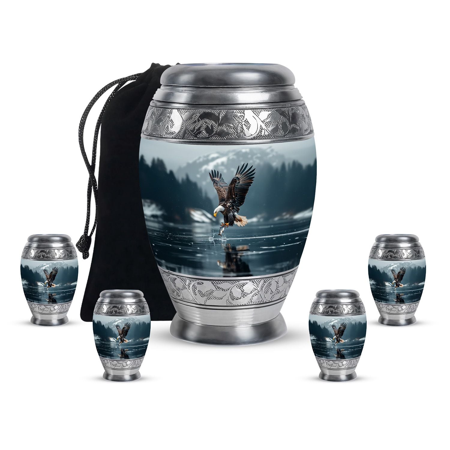 Eagle Theme Large Urn With 4 Keepsake Urn