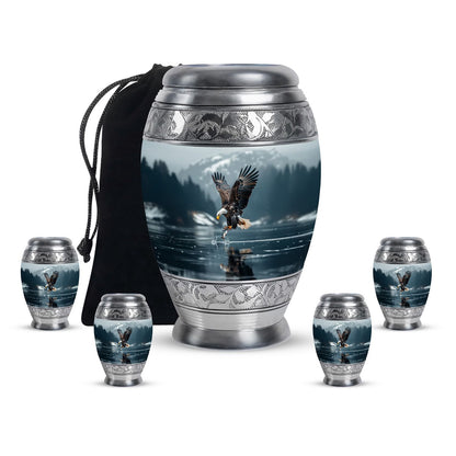 Eagle Theme Large Urn With 4 Keepsake Urn
