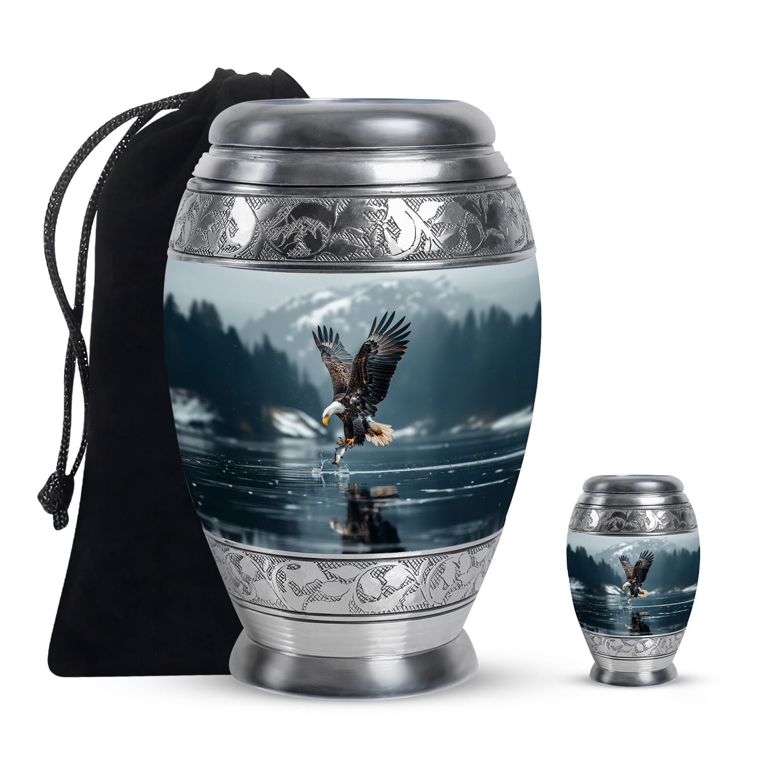 Eagle Theme Large Urn With 1 Keepsake Urn