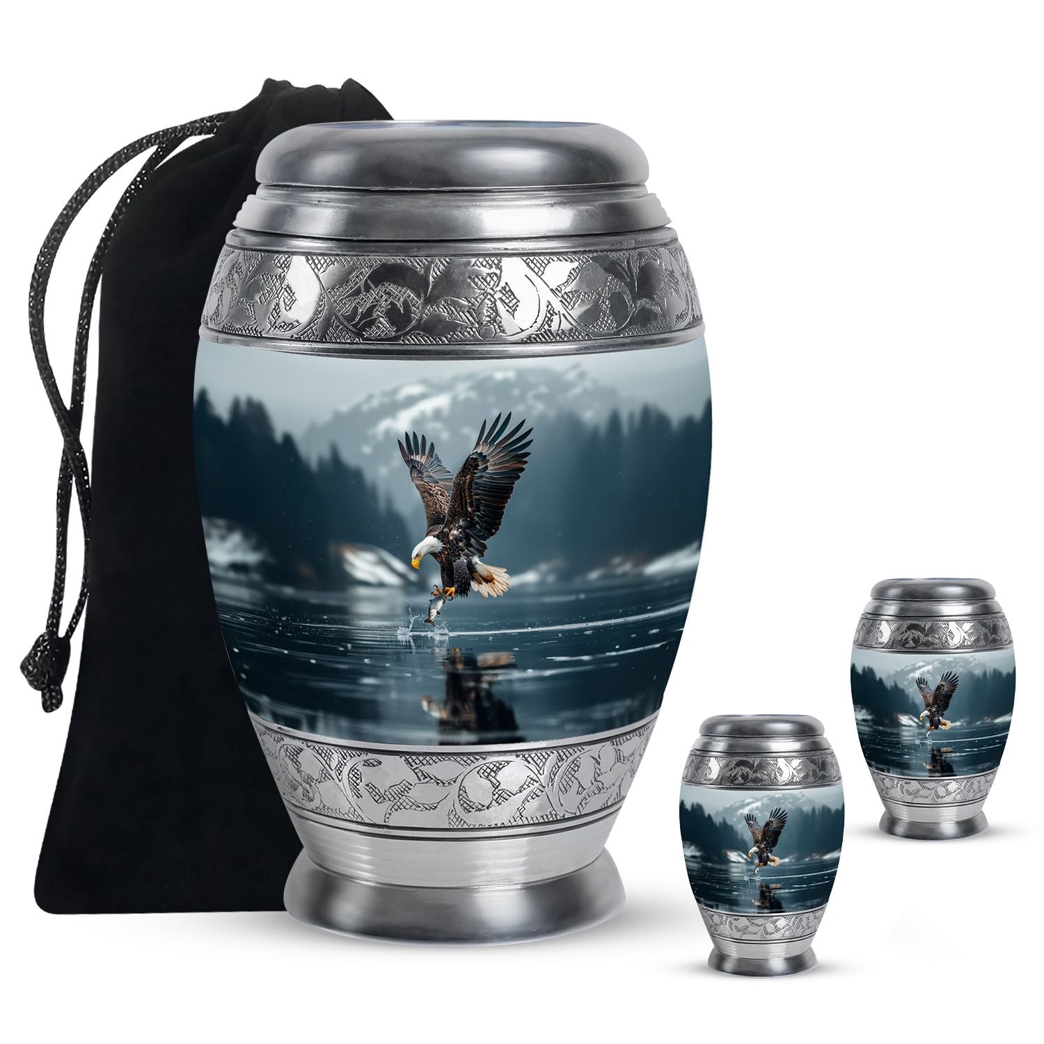 Eagle Theme Large Urn With 2 Keepsake Urn