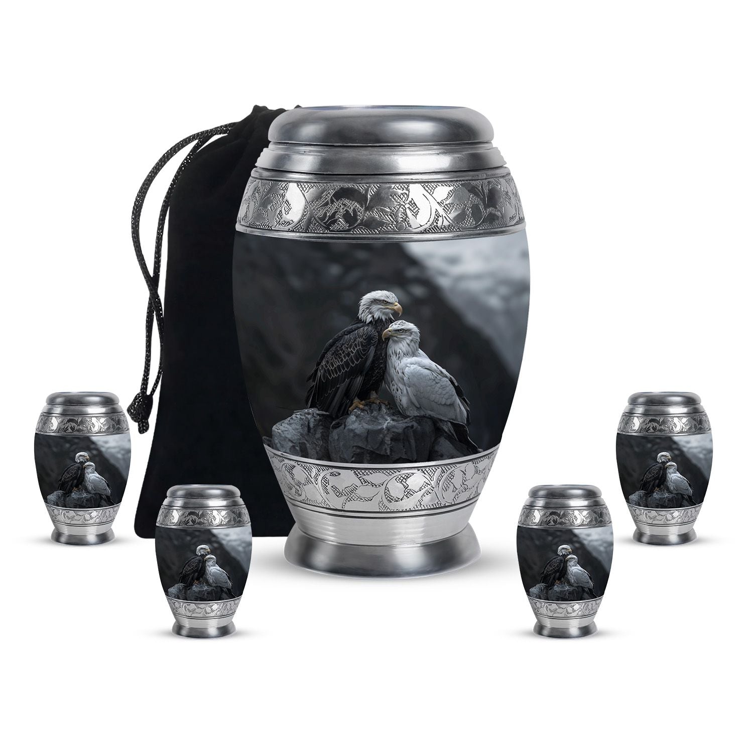 Eagle Theme Large Urn With 4 Keepsake Urn