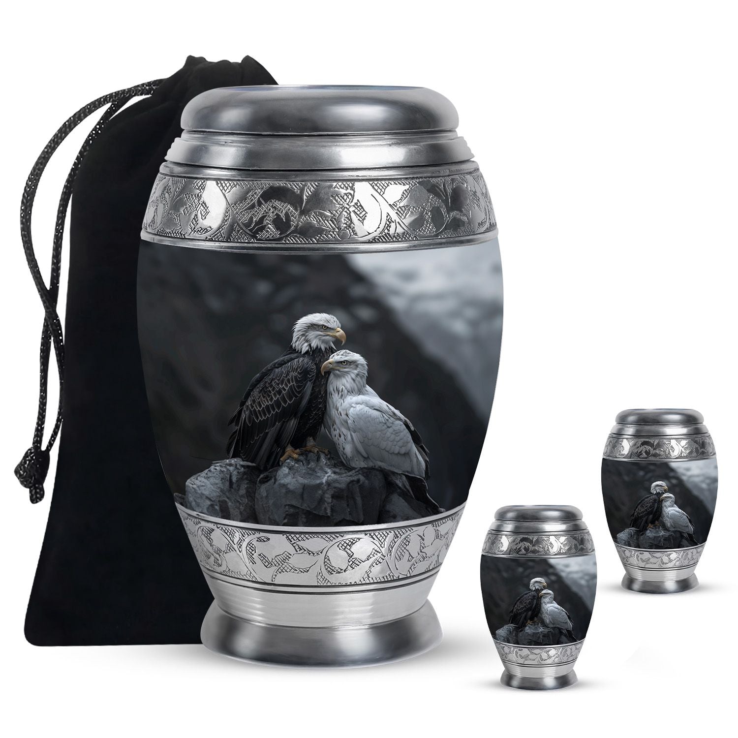 Eagle Theme Large Urn With 2 Keepsake Urn