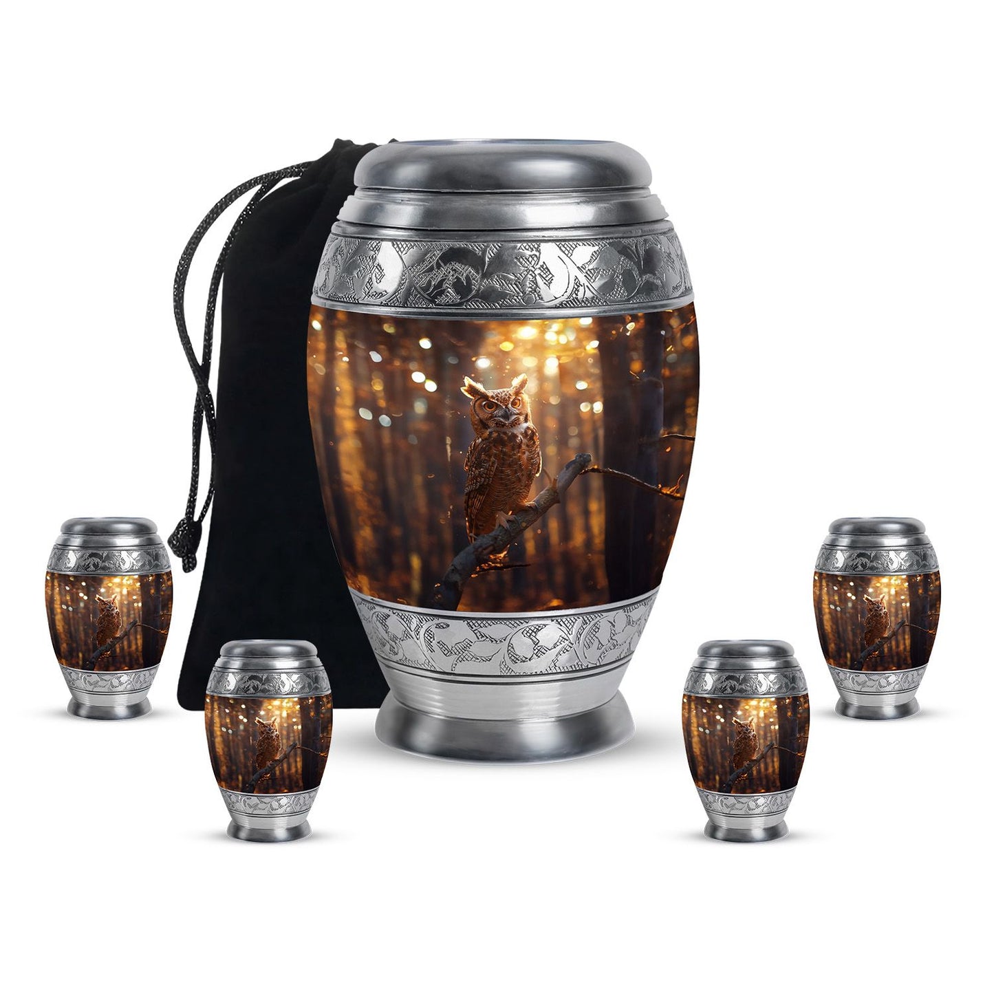 Owl Theme Large Urn With 4 Keepsake Urn