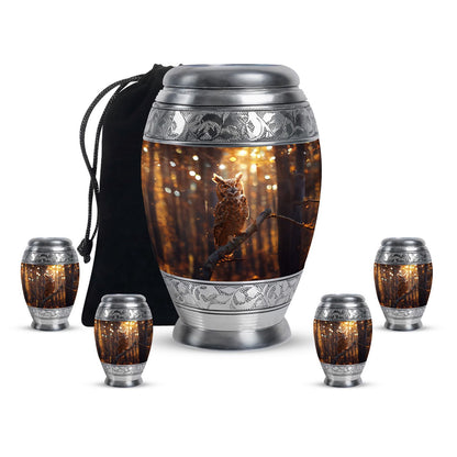 Owl Theme Large Urn With 4 Keepsake Urn