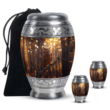 Owl Theme Large Urn With 2 Keepsake Urn