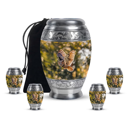 Owl Theme Large Urn With 4 Keepsake Urn