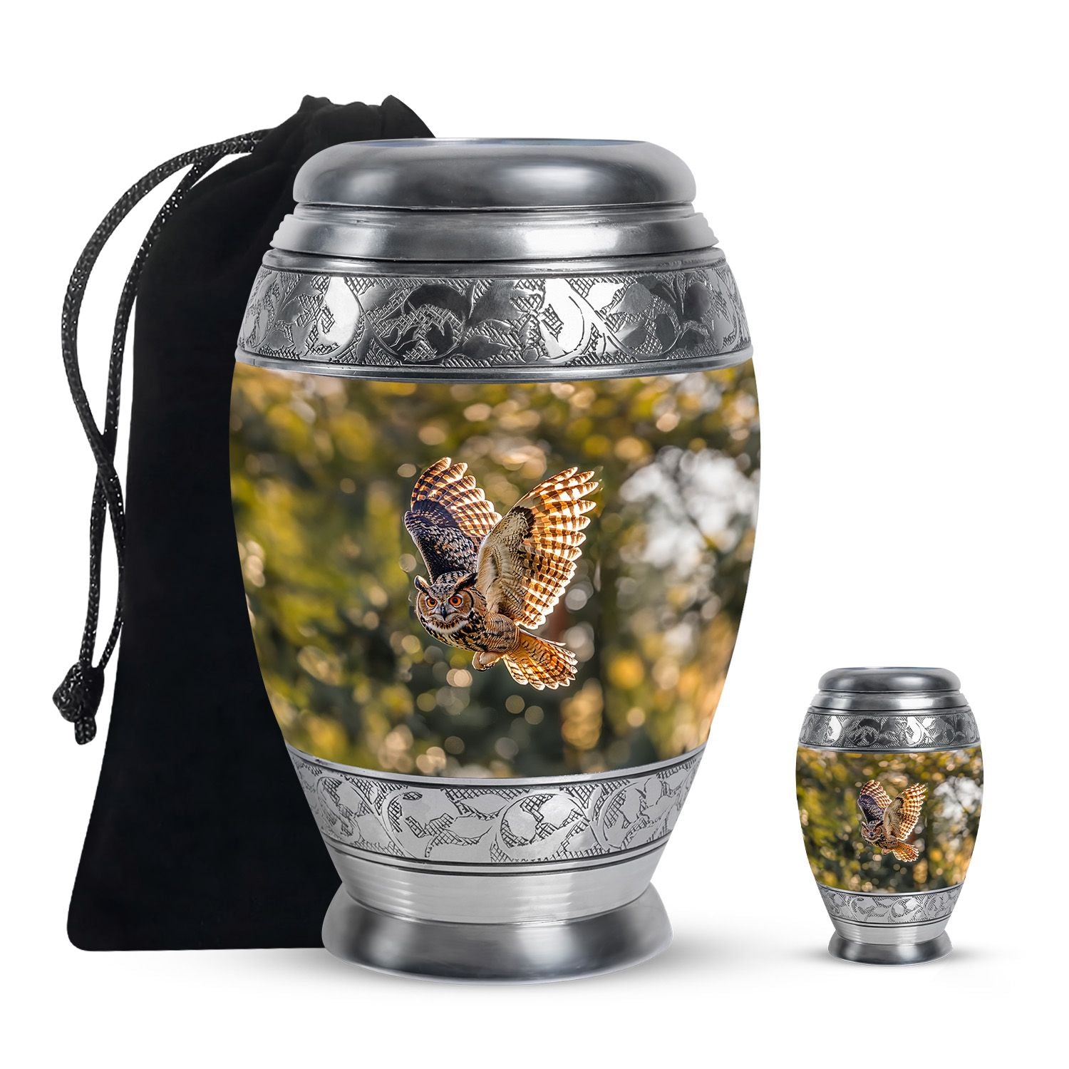 Owl Theme Large Urn With 1 Keepsake Urn