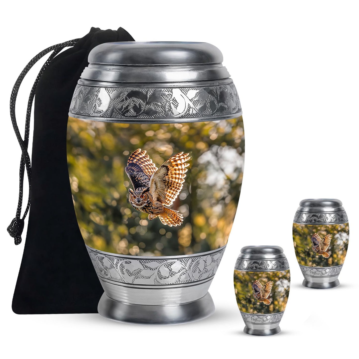 Owl Theme Large Urn With 2 Keepsake Urn