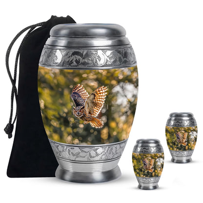 Owl Theme Large Urn With 2 Keepsake Urn