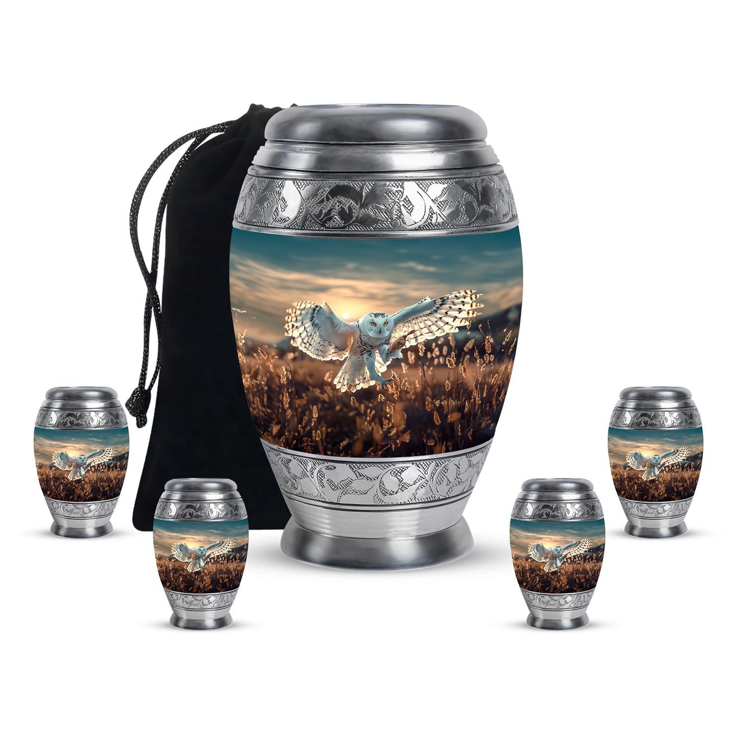 Owl Theme Large Urn With 4 Keepsake Urn