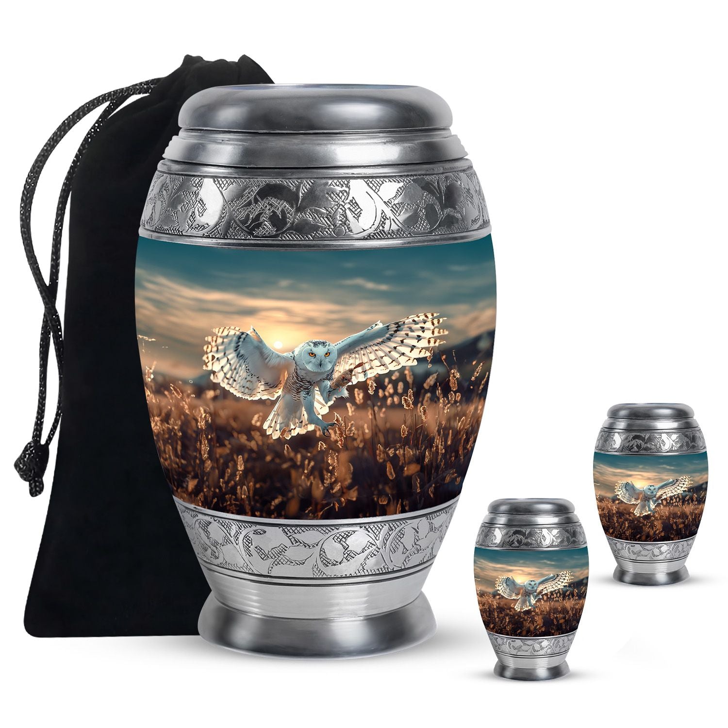 Owl Theme Large Urn With 2 Keepsake Urn