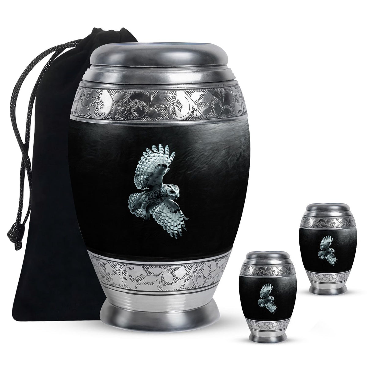 Owl Theme Large Urn With 2 Keepsake Urn