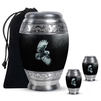 Owl Theme Large Urn With 2 Keepsake Urn