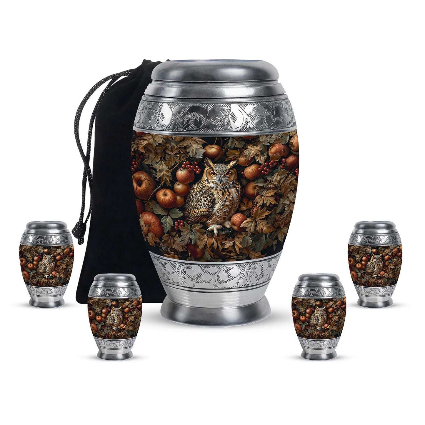 Owl Theme Large Urn With 4 Keepsake Urn