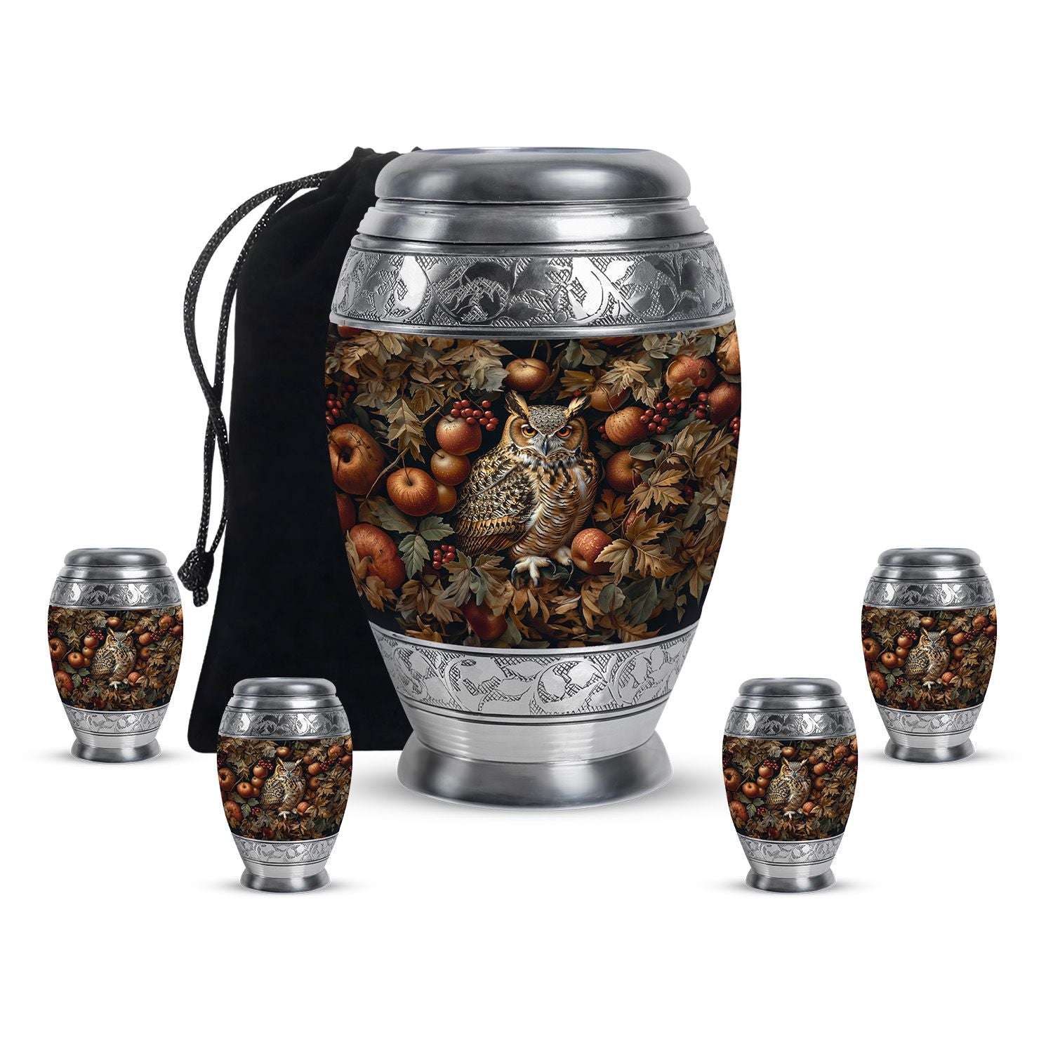 Owl Theme Large Urn With 4 Keepsake Urn