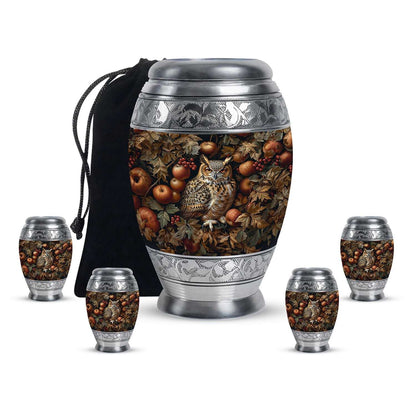 Owl Theme Large Urn With 4 Keepsake Urn
