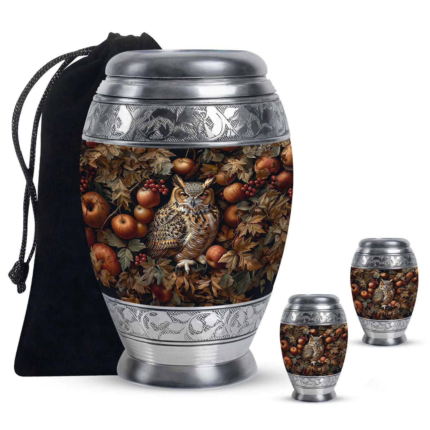 Owl Theme Large Urn With 2 Keepsake Urn