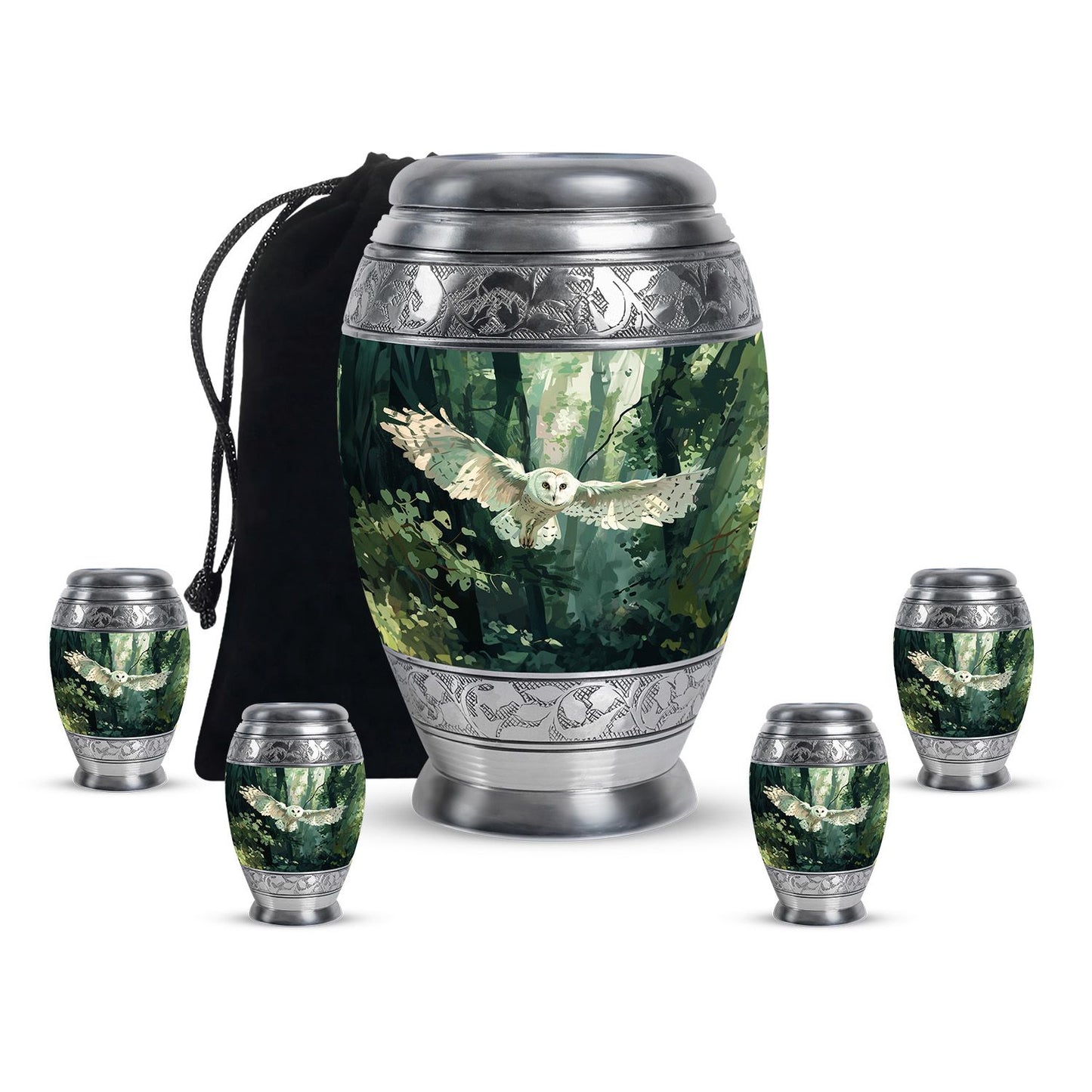 Owl Theme Large Urn With 4 Keepsake Urn