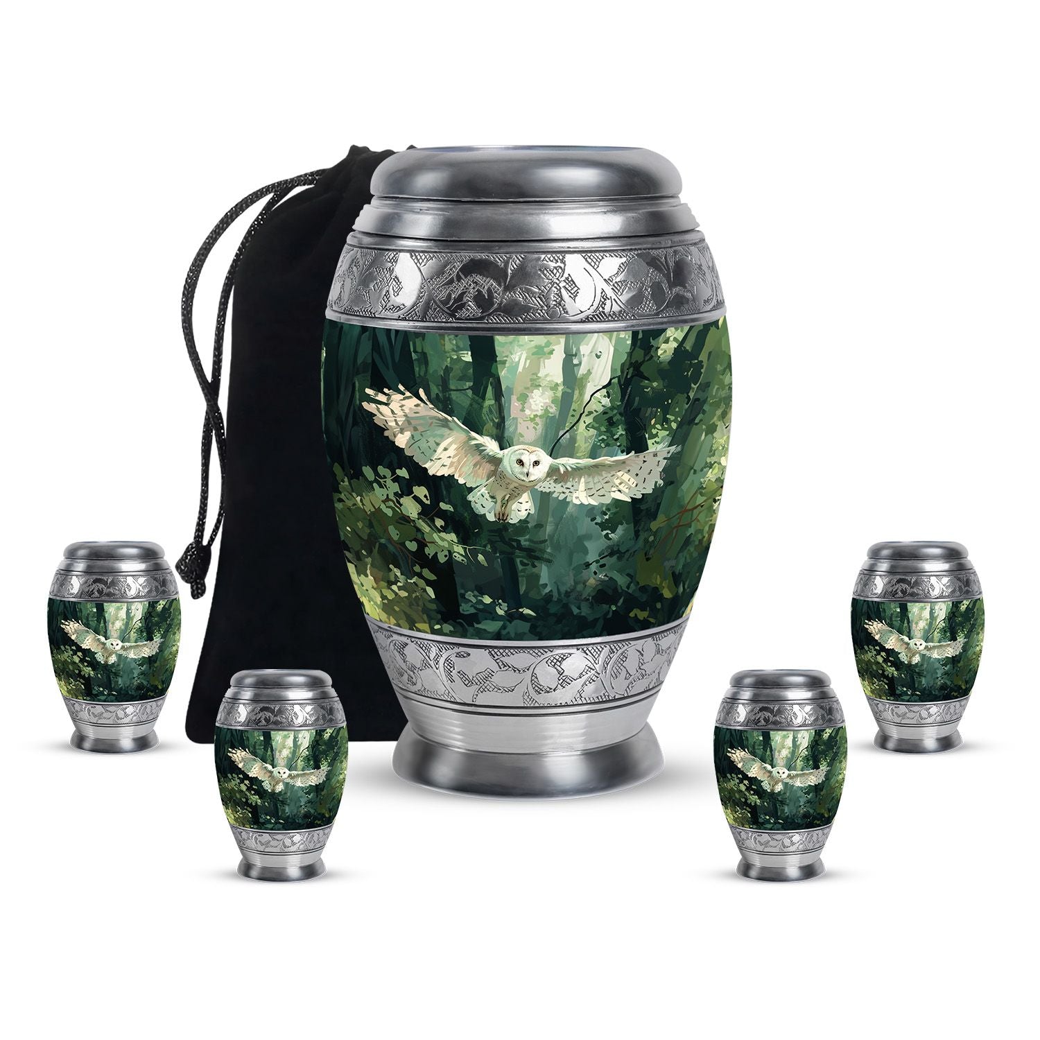 Owl Theme Large Urn With 4 Keepsake Urn