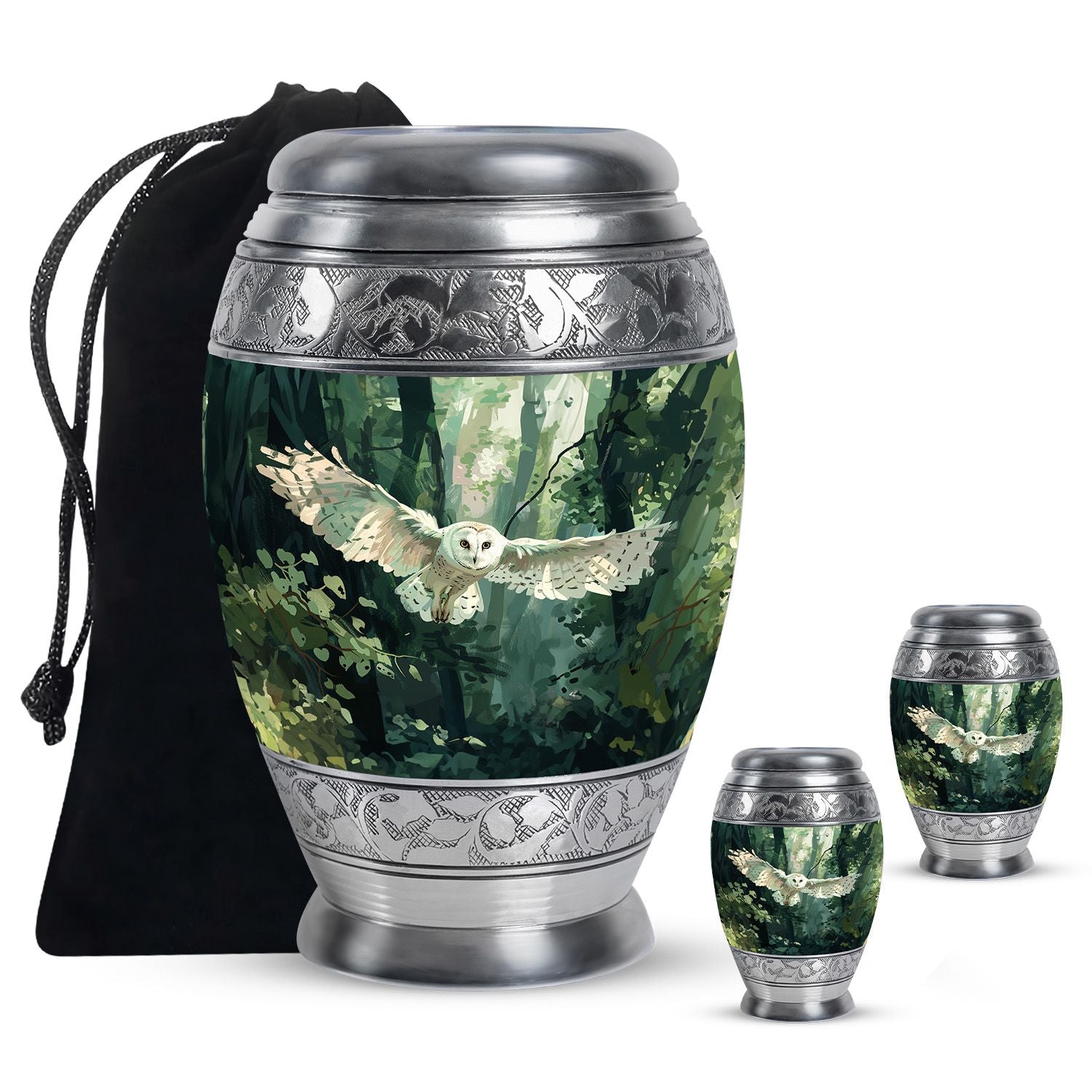 Owl Theme Large Urn With 2 Keepsake Urn