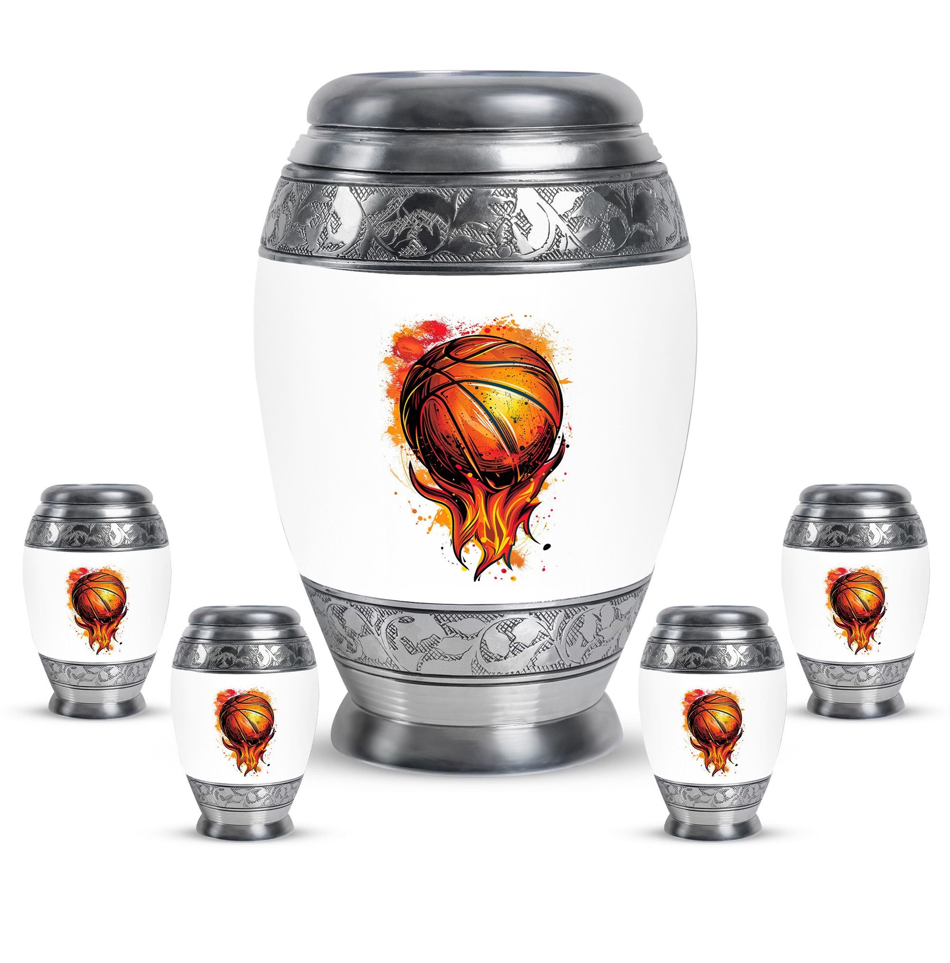 Basketball Theme Large Urn With 4 Keepsake Urn