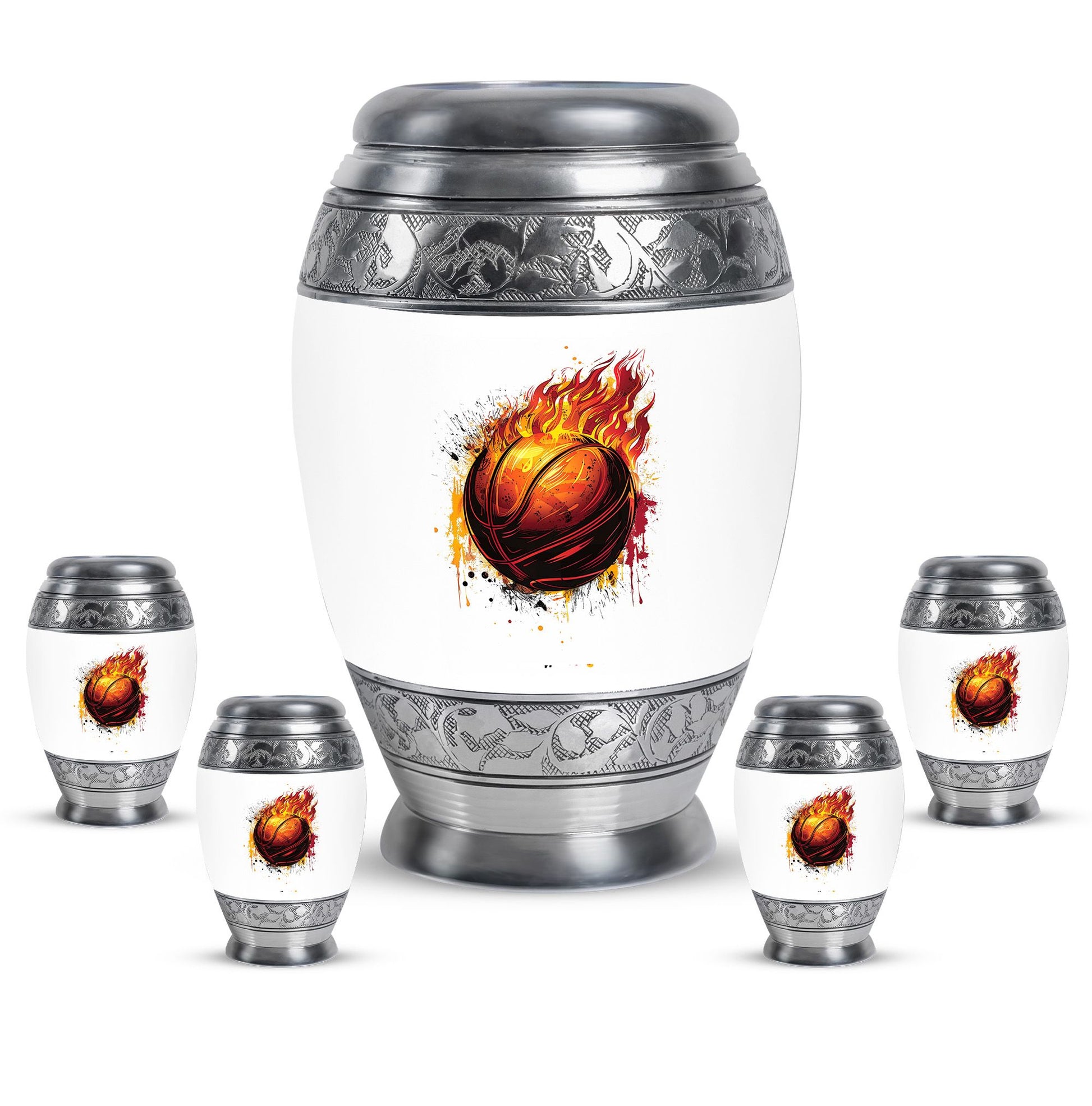 Basketball Theme Large Urn With 4 Keepsake Urn